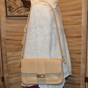 Guess Tan Faux Leather Shoulder Bag Crossbody Decorative Stitching